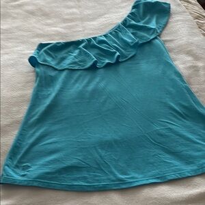 Lilly Pulitzer Blue Asymmetrical Ruffled Sleeveless Blouse